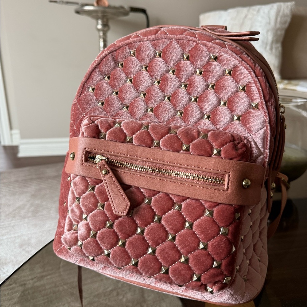 Pink Quilted Velvet Backpack